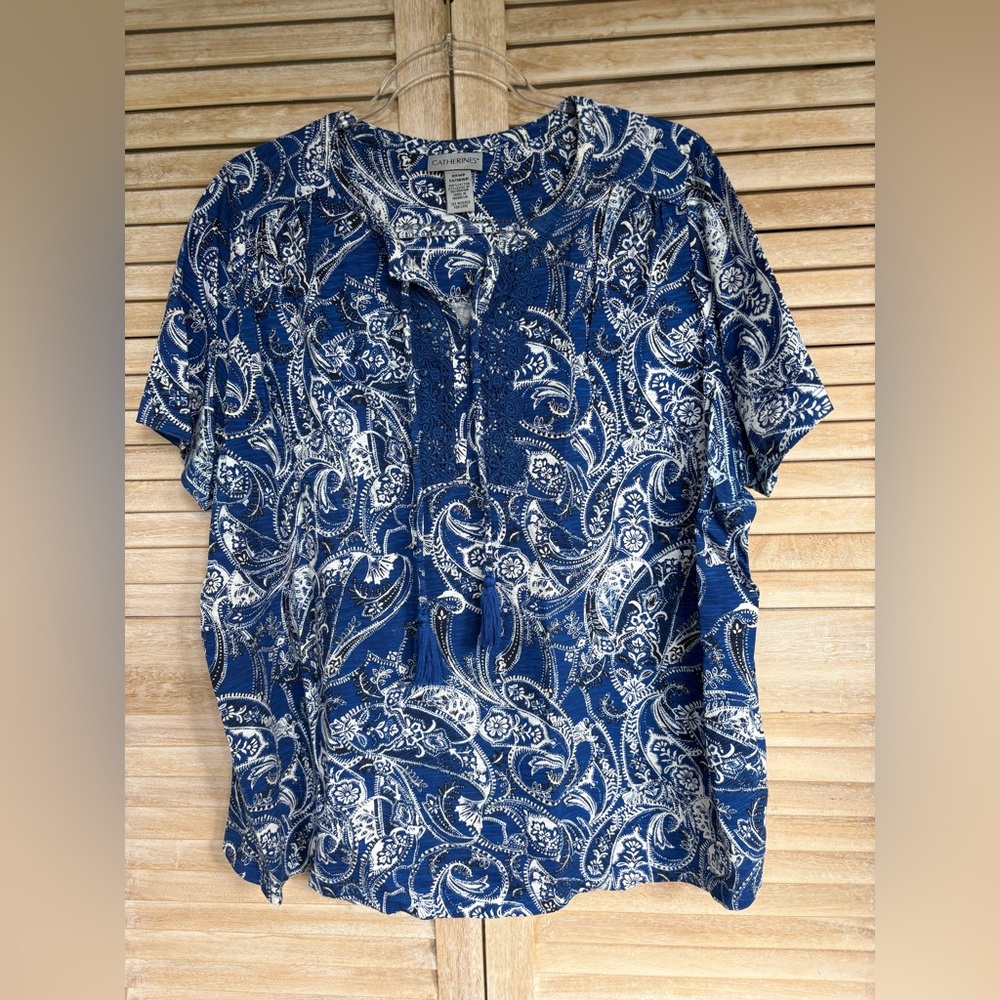 Catherines Blue and White Patterned Top